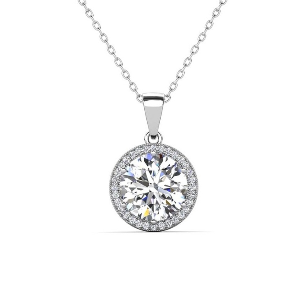 Cate & Chloe Mariah 18k White Gold Plated Halo Pendant Necklace